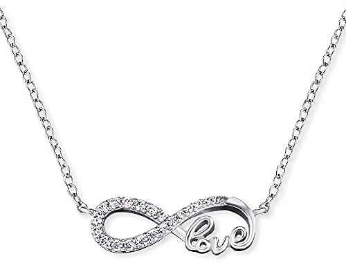 Engelsrufer Infinity Kette mit Anhänger für Damen 925er Sterlingsilber besetzt mit 20 weißen Zirkonia Länge 40 cm plus 4 cm