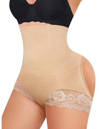 Gotoly Hourglass Figure Butt Lifter Shaper Panties Tummy Control High Waisted BoyShort (Beige, M/L)