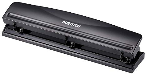 Bostitch Office 3 Hole Punch, Durable Metal, Rubber Base, 12 Sheets, Black