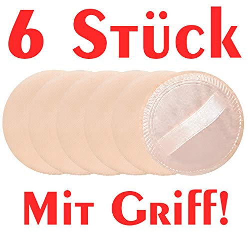 6x Puderquaste mit Griff 55mm • Satin-Rückseite • Schminkschwamm • Für Make-Up, Kosmetik, Maske und Gesichtsreinigung • Blender • Puder-Schwamm • Quaste • Geeignet zum Schminken und für Perücke