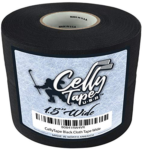 CellyTape Hockey Stick Tape,1.5 inches Wide, 2 - Pack, Ice and Roller Hockey Cloth Tape, Goalies, Baseball bat Tape, Lacrosse Sports Handle, Strong Adhesive, Easy Tearing Made in USA (Black)