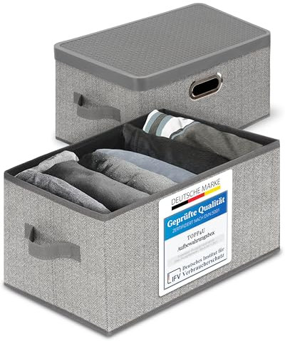 TOPP4u 2er Set Aufbewahrungs-Box mit Deckel groß 38x27x24,5cm - Stoffbox für Schränke, Regale - Stapelbare Kisten Aufbewahrung - Ordnungsboxen faltbar - Kleiderschrank Aufbewahrungskorb Ordnungssystem