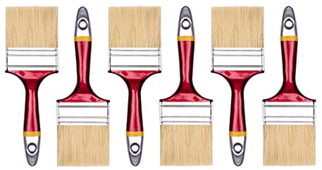 Hardy Working Tools 6-delars set med platta penslar, 75 mm, serie 33, ljusa naturborst och syntetfibrer. Målarpenselset med handtag i naturträ, 6 st. Lackeringspenselset