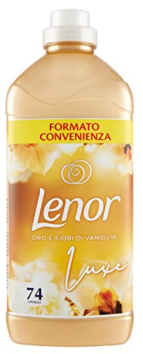 Lenor, Weichspülerkonzentrat, 74 Waschgänge, Gold und Vanilleblüte, Weichspülwirkung, langanhaltende Frische, für alle Kleidungsstücke.