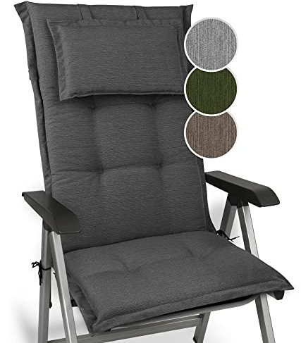 Beautissu Premium Gartenstuhlauflage Hochlehner 120x50x7cm Dicke Polster Gartenstuhlauflage Hochlehner Auflagen- Made in EU - Robuster Stoff & UV-Lichtechtheit HighLux HL Sitzkissen Anthrazit