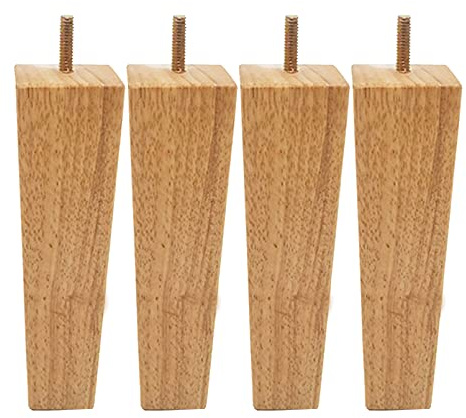 4 Stück Holz Möbelfüße,Aus Eiche für Möbelbeine,M8-Bolzen Sofafüße,Massivholz Tischbeine,Quadratische Schrankbeine,für Sofa,Schrank und Bett,Kaffeetisch TV-Schrank Füße,Holzfarbe (12cm)