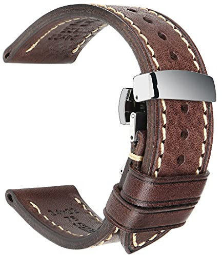 REZERO Handgefertigtes Echtleder-Uhrenarmband, Pflanzengegerbtes Leder, Ölgewachste Ersatzarmbänder 18mm 19mm 20mm 21mm 22mm 23mm 24mm 26mm für Herren, Damen