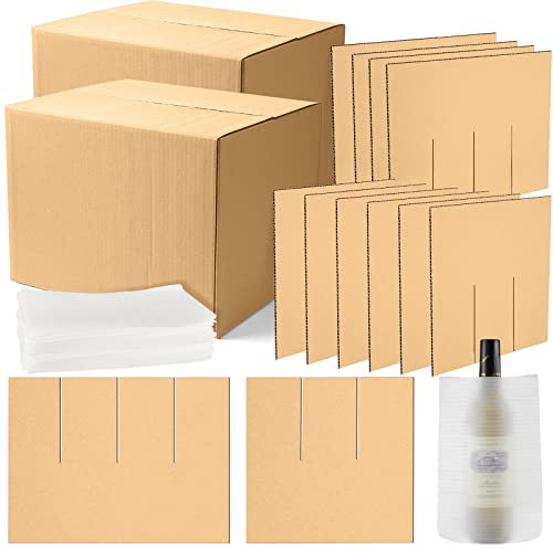 Leinuosen 2er Pack Umzugskartons mit 10 Glas-Trennwänden & 24 Schaumstoffbeuteln, 16 x 12 x 12 Zoll, 36 Teile, Braun, Papper Pappe
