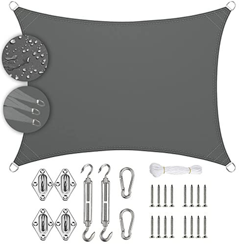 Linmssd Tenda a Vela Quadrata 3.5x3.8m, Telo ombreggiante, Resistente al Clima con Kit di Fissaggio Professionale per Esterno Giardino terrazza - Gris