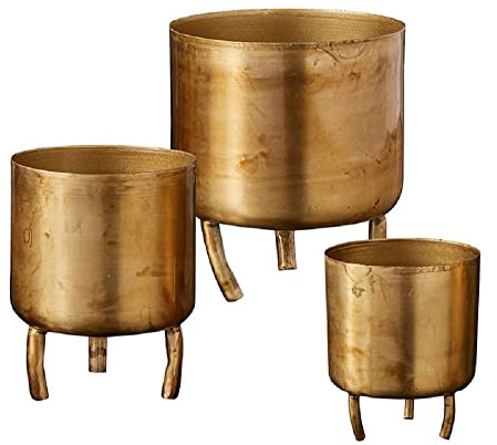 47th & Main Antiqued Metal Footed Home Décor Pots Planters for Succulents and Flowers, Set of 3, Gold