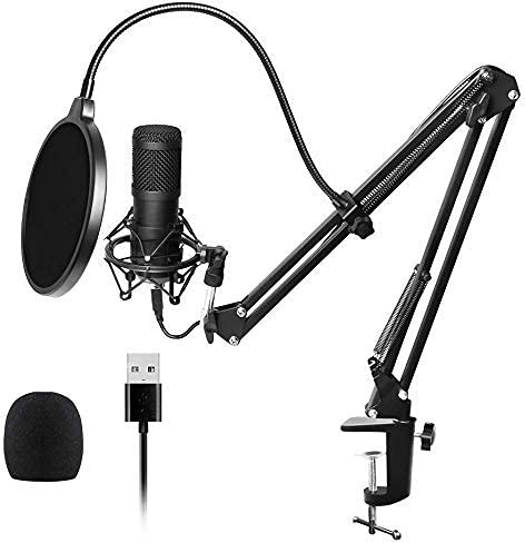 HMTE Streaming USB Podcast Pc Microfono Professionale Studio Microfono a Condensatore Kit con Scheda Audio Braccio Braccio Shock Mount Filtro, per Registrazione di Giochi Karaoke