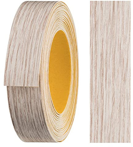 haggiy Melaminkanten-Band selbstklebend 18mm x 5m I Kantenband I Möbelkantenband I Sicherer Halt ohne Bügeln I Kantenumleimer I Furnier für Regalbretter/Holzplatten (Bootega hell)