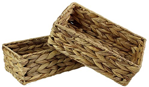 Rectangular Water Hyacinth Small baskets for storage Natural colour wicker basket shelves open Decorative gift box bathroom mini tray makeup bathroom Kitchen organiser (Small 24cm, 2x Basket)