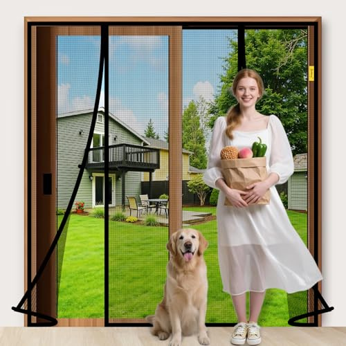 fowong VP - Zanzariera con magneti per porta del balcone, 170 x 240 cm, per mantenere al sicuro i gatti, magneti molto potenti per la porta scorrevole, due aperture, colore nero