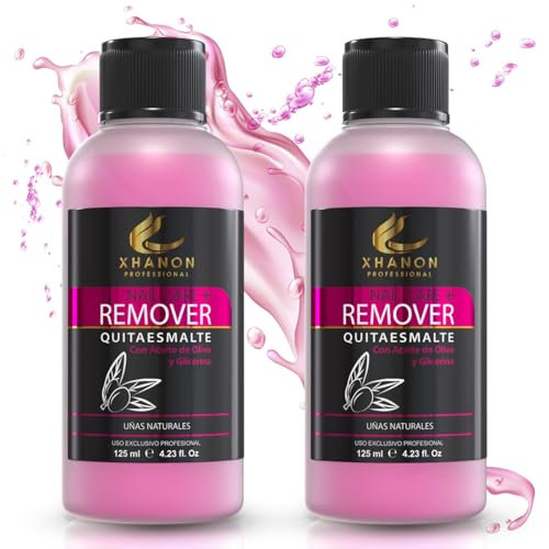 Quitaesmalte Especial Pink (2x125ml) Remover de esmalte semipermanente - Aroma a Almendras dulces - Con Aceite de Oliva - Xhanon Professional.
