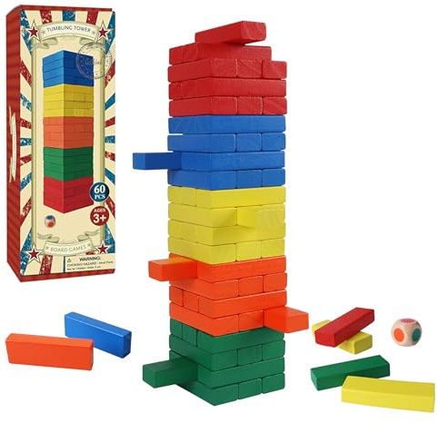 GOTHINK Juego de Torre Madera 60 Piezas, Bloques Equilibrio Coloridos Juego Apilable Montessori, Juguete Madera Educativo Regalo Familiar para Niños y Adultos