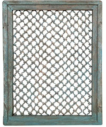 Biscottini Finestra in legno con grate 87x12x110 cm | Finestra oggetti vintage per la casa | Finestre in legno restaurato