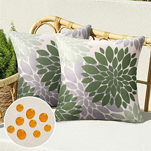 Serento Kissenbezug Grün Füllung Sofakissen Bezug 2er Set Dekokissen Kissenbezüge Dahlie Abstrakt Outdoor Couchkissen Zierkissenbezüge Leinen für Schlafzimmer, Sofa, Stuhl, Bett, Garten 45 x 45 cm