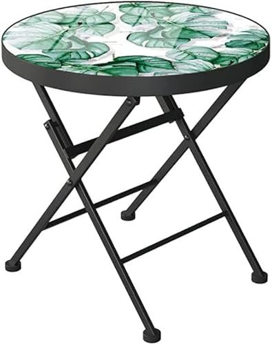 Beistelltisch für den Außenbereich, Bedruckt, Mosaiktisch, Terrasse, rund, Kleiner Beistelltisch, Glasplatte, rund, Balkon, Couchtisch, Veranda, 19,6 x 19,6 Zoll (Farbe: 01)