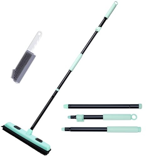 DALIPER Rubber Broom Pet Hair Remover with Squeegee, 133CM Long Handle Fur Sweeper with Small Detailing Lint Brush to Fluff Carpet Rug Tile Hardwood Floor