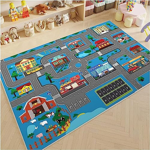 Kinderzimmer-Dekorationsmatte, Kinderauto-Teppich, Spielmatte, pädagogischer Lernteppich, Stadt-Straßenverkehr, Spaßspiel-Spielplatz-Teppiche, rutschfeste Bodenmatte für Spielzimmer ( Color : E , Size