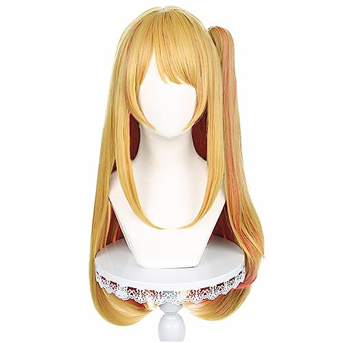 Anime Cosplay Perücke für Oshi no Ko Ruby Hoshino Cosplay Perücke Blonde Lange Haare Perücken mit Pony für Mädchen und Frauen + Kostenlose Perückenkappe