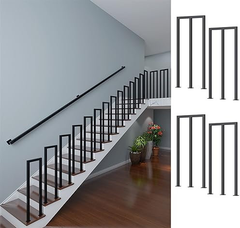 Handlauf für Innen und Außen in U/M-Form für Stufen und Treppen - Schwarzes quadratisches schmiedeeisernes Geländer - für Villen, Balkone, Flure, Wohnungen Leicht zu Montieren Schwarz ( Farbe : M-shap