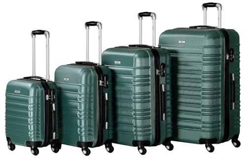 Zelsius Set di valigie 4 pezzi, verde petrolio | Valigia rigida in ABS con chiusura a combinazione, 4 ruote e divisorio interno