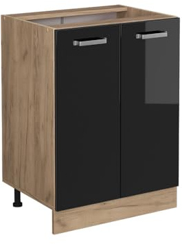 Vicco Küchenunterschrank R-Line, Schwarz Hochglanz, 60 cm | 2 Türen · Ohne Arbeitsplatte · Höhenverstellbare Füße · 1 Einlegeboden · ✓ Frei kombinierbar