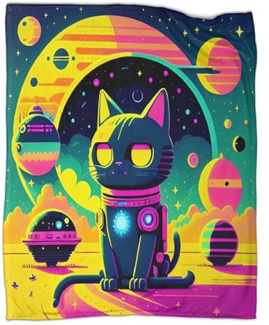 Outdoor-Spieldecken in Frühlings-Weltraum-Farben, Katzen-Plüsch-Überwurf, ultraweiches Flanell-Fleece, Bedruckt, halten warme Decken, 150 x 200 cm (60 x 80 Zoll)