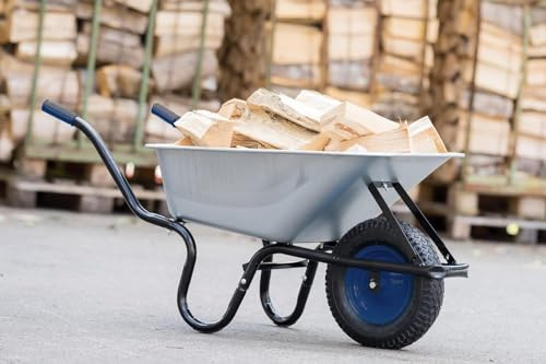 TIREX by xonic® Schubkarre mit Stahlfelge – Verzinkte Wanne bis 250kg/ 100l - Robuste Ausführung für Garten und BAU – Schieb-Karre mit Luftrad (Luftrad Dunkelblau- Silber)