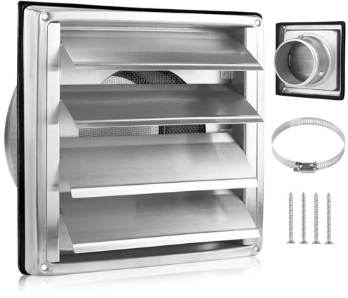 Grille d'Aération en Acier Inoxydable 100mm Grille de Ventilation Carrée avec Moustiquaire Clapet Anti-Retour pour Sortie d'air Hottes Ventilations Conduits d'Échappement
