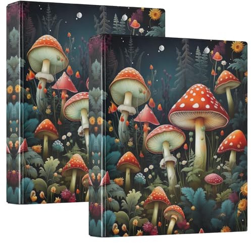 Bunte Pilze, 3,8 cm Ordner, 3 Ringe, vielseitige Ordner für 200 Blatt, dekorativer niedlicher Ordner für Schulbedarf, 2 Stück