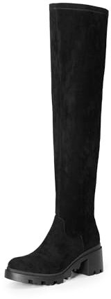 DREAM PAIRS Damen Klassische Overknee Kniehohe Stiefel mit spitzer Zehenpartie und Blockabsatz und seitlichem Reißverschluss,Size 40.5,Schwarz-Wildleder,SDOB2406W