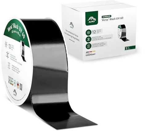 ALMO extrem UV-beständiges & winddichtes Klebeband für Unterspannbahn & Fassadenbahn (60mm x 40m) Robustes schwarzes Klebeband für Außen mit Reißfestem Folienliner für stressfreies Verarbeiten