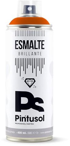 PINTUSOL Bombe Peinture Émail Brillante Orange Pure RAL2004, Finition Brillante, Résistant UV Haute Opacité, Application Facile, Multisurface Bois Métal Plastique Verre, Spray Professionnel 400ml