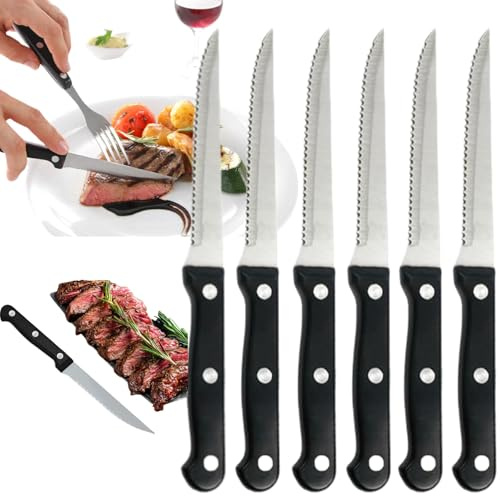 Köttknivar-set med 6 köttknivar i rostfritt stål, köksknivar med tandade blad, köttknivar, bordsknivar, rostfritt stål, bordsknivar, bordsknivar, filéer för