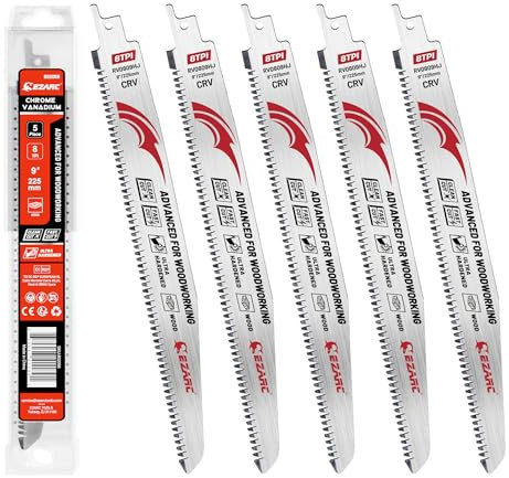 EZARC Lame per seghetto alternativo a tre denti giapponesi 225 mm, lame per seghetto alternativo per potatura del legno con denti rettificati Fleam 8 TPI per potatura degli alberi, 5 pezzi