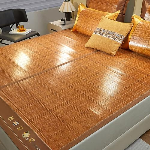 Sommer Kühlung Pad Kühlung Bettdecke Matratze Faltbare doppelseitige Bambusmatte fürs Bett, Kühlmattenmatratze, Rattan-Kühlmatte, Sommer-Bambusbettmatte, Matratzenauflage, Queen-Size-Matratzenauflage(