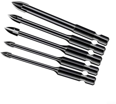 Zilimontt Set di punte da trapano a forma di croce a quattro lame, per foratura di vetro e piastrelle, punte in carburo per piastrelle, mattoni, vetro, porcellana (5 pezzi)