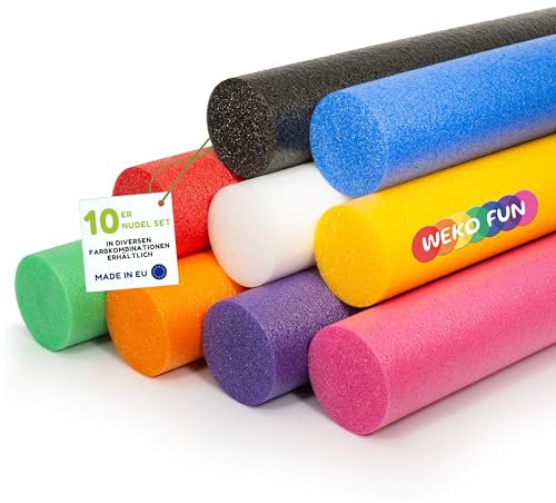 WeKo FUN Schwimmnudel für Kinder & Erwachsene 160 cm - 10er Set Lange Poolnudel - 9 Farben zur Auswahl - Schwimmhilfe für Pool, Strand & Wasserspiele - Wasserspielzeug - Wassernudel - Water Noodle