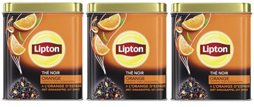 Lipton Thé Noir en Vrac,Goût Orange d'Espagne, Thé Noir Aromatisé en Vrac, 3 boites, 3x150g