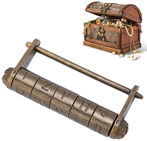 ACOGEDO Retro-Vorhängeschloss mit Richtungskombination für Fluchttüren, Zinklegierung mit englischem Passwortdesign, sicheres Türschloss im Vintage-Stil
