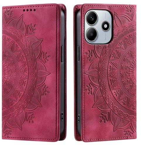 CASEONJAN Cover per Xiaomi Redmi Note 14 5G, Pelle PU Custodia a portafoglio con scomparti per Slot Schede, Antiurto Flip Caso Cover per Redmi Note 14 5G (Vintage Rosso)