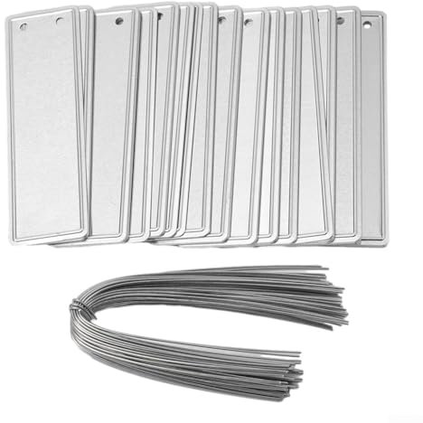 50 etichette per piante in alluminio con filo metallico, etichette per piante in alluminio, scrivibili su entrambi i lati, per piante da esterno, etichette per piante, etichette per alberi