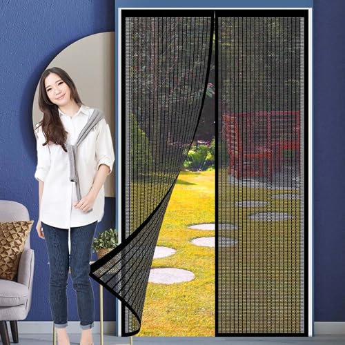 Fly Screens for Doors Plastic 110 x 238 cm Heavy Duty Mesh Curtain Install Without Drilling Keeping Out Flies for Balcony, Terrace, Cellar, Bedroom and Sliding Doors, Black