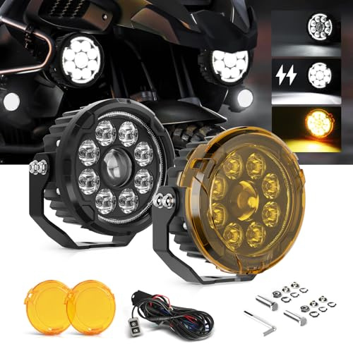 CO LIGHT 2X Motorrad LED Nebelscheinwerfer, 60W Amber/Weiß Zweifarbige Zusatzscheinwerfer Rückfahrscheinwerfer Offroad Arbeitsleuchte mit Kabelbaum Universell kompatibel für Motorrad Auto