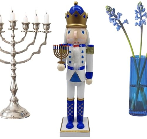 Casse-Noisette Soldat - Casse-Noisette Hanoukka, décoration Festive Blanche et Bleue, pour vitrine, cheminée, Rebord de fenêtre, Table