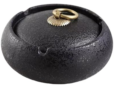 Ceramic Ashtray with Lid, Smell Proof Windproof Ash Tray for Outdoor Indoor Use, Home Office Garden Patio Smoking Accessory