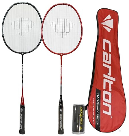 Carlton Nanomax Pro Ti Badminton Set, 2 Player Set with Rackets, Carry Cover & Shuttles